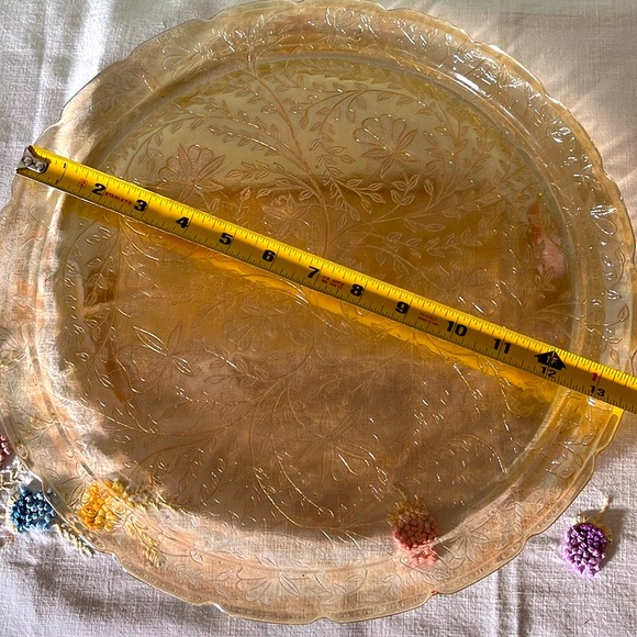Rare Vintage Floragold Louisa Indented Platter Cake Tray by Jeannette Glass - Picture 13 of 13